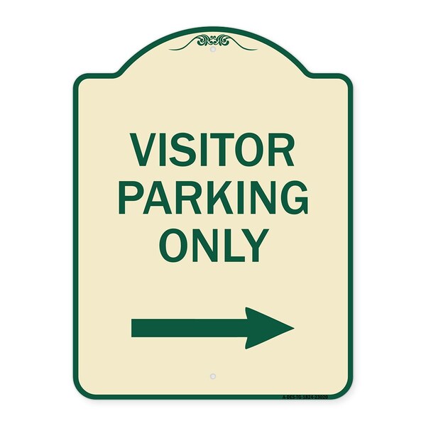Reserved Parking Visitor Parking W/ Right Arrow Heavy-Gauge Aluminum Sign, 24" x 18", TG-1824-23020